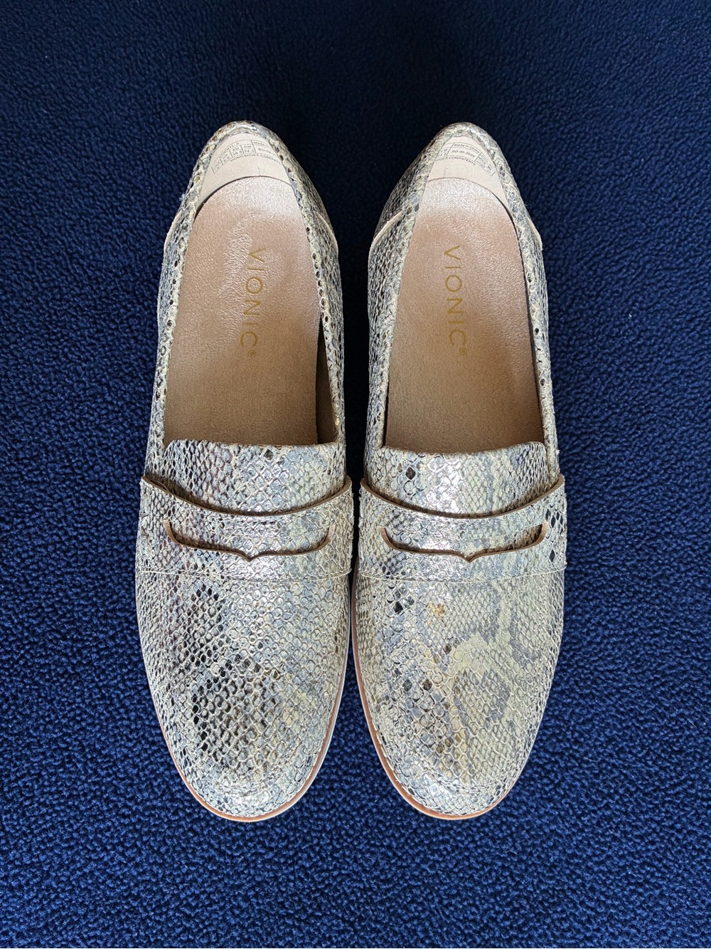 Vionic Cheryl II Gold Snake Metallic Lug Sole Loafers
Women's Size 8